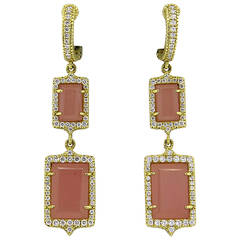 Judith Ripka Guava Chalcedony Diamond Gold Drop Earrings