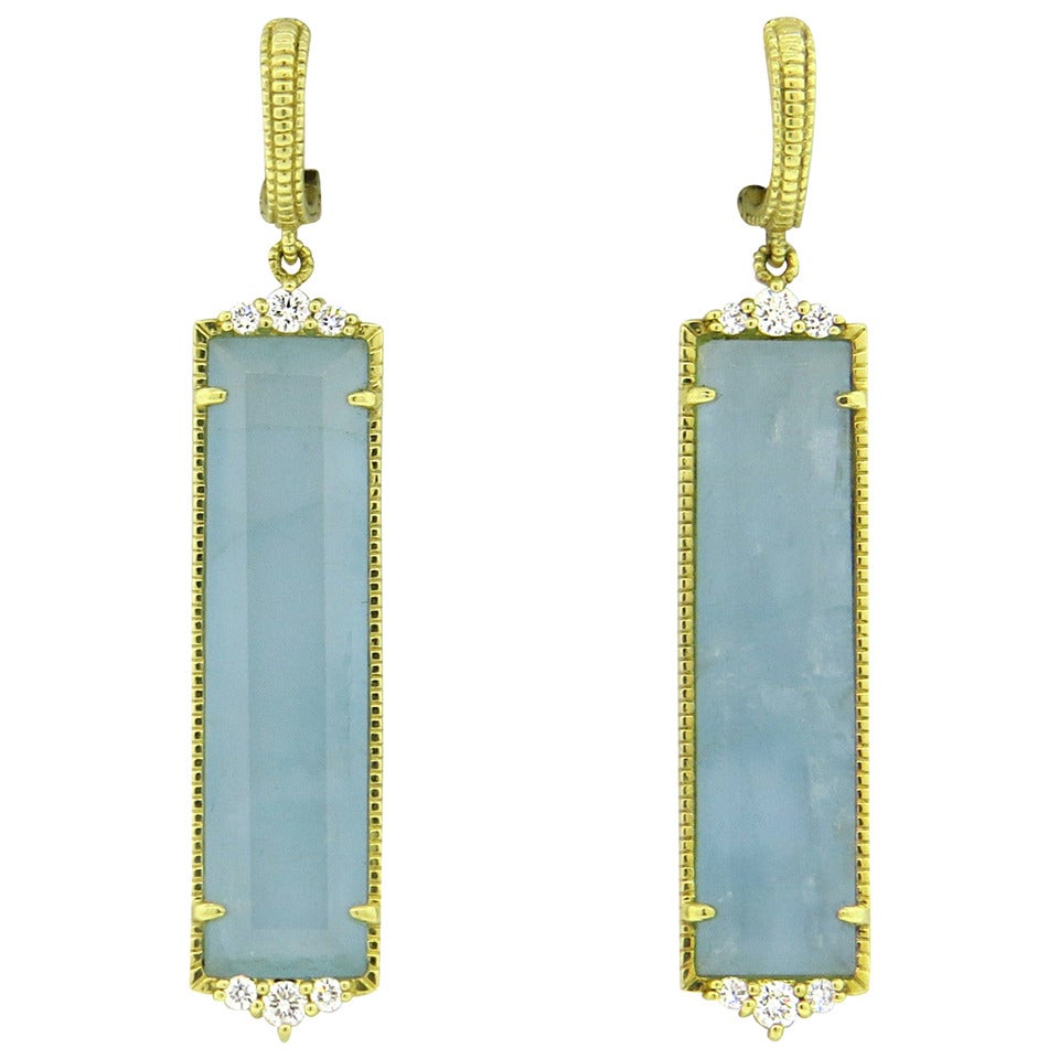 Judith Ripka Blue Gemstone Diamond Gold Drop Earrings