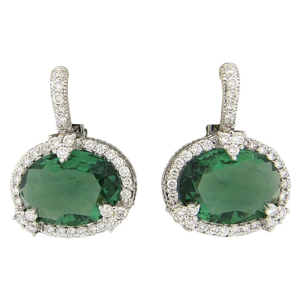 Judith Ripka Green Quartz Diamond Gold Earrings