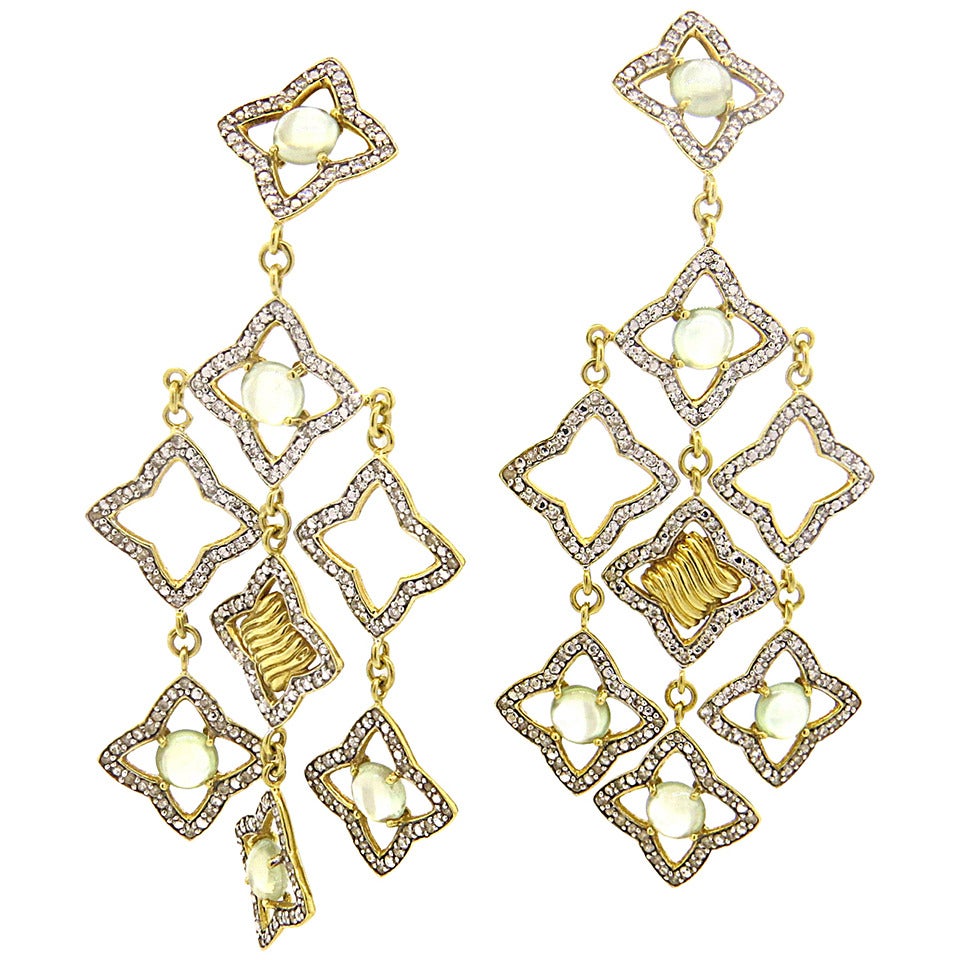 David Yurman Quatrefoil Gold Diamond Prasiolite Chandelier Earrings