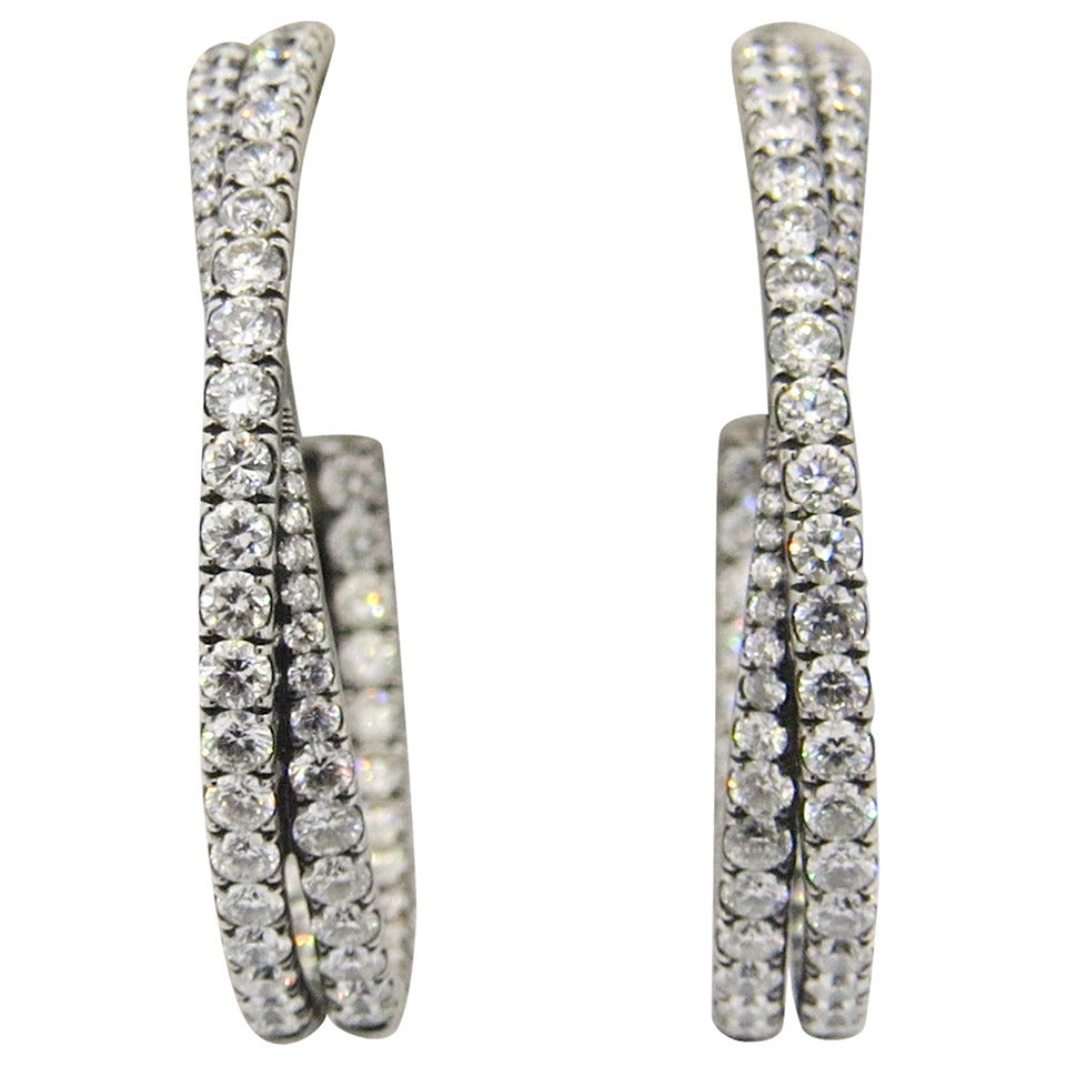 David Yurman 5.20 Carat Diamond Gold Crossover Hoop Earrings