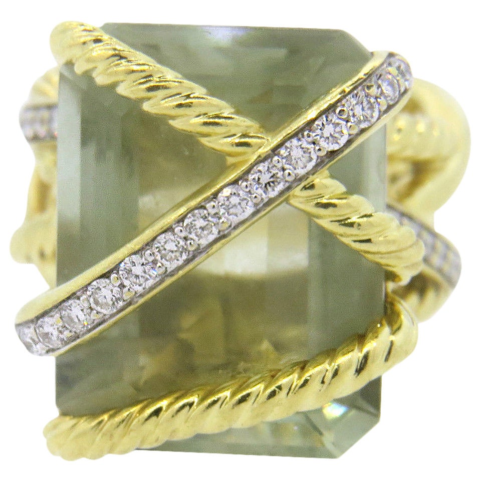 David Yurman Gold Diamond Prasiolite Cable Wrap Ring