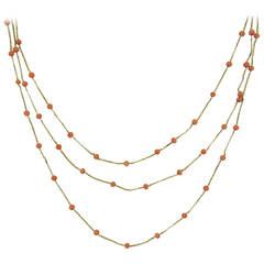Antique Victorian Coral Bead Gold Multi Strand Necklace