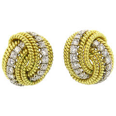 Impressive 1980s Diamond Gold Wire Earrings