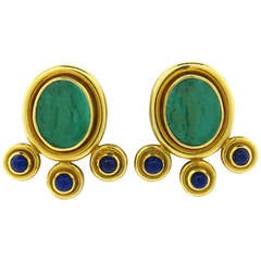 Elizabeth Locke Intaglio Gold Lapis Earrings