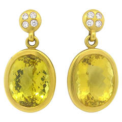 Linda Lee Johnson Citrine Diamond Gold Drop Earrings