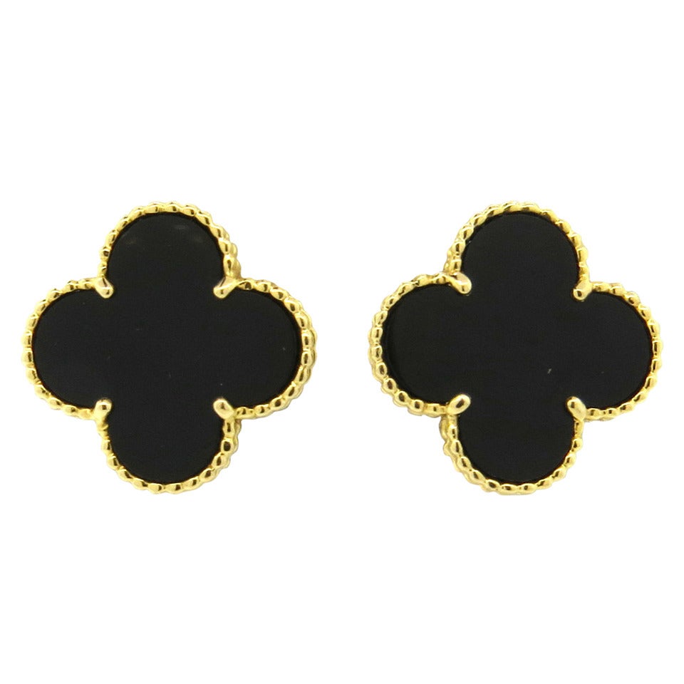 Van Cleef & Arpels Magic Alhambra Black Onyx Gold Earrings