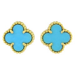 Van Cleef & Arpels Sweet Alhambra Turquoise Gold Stud Earrings
