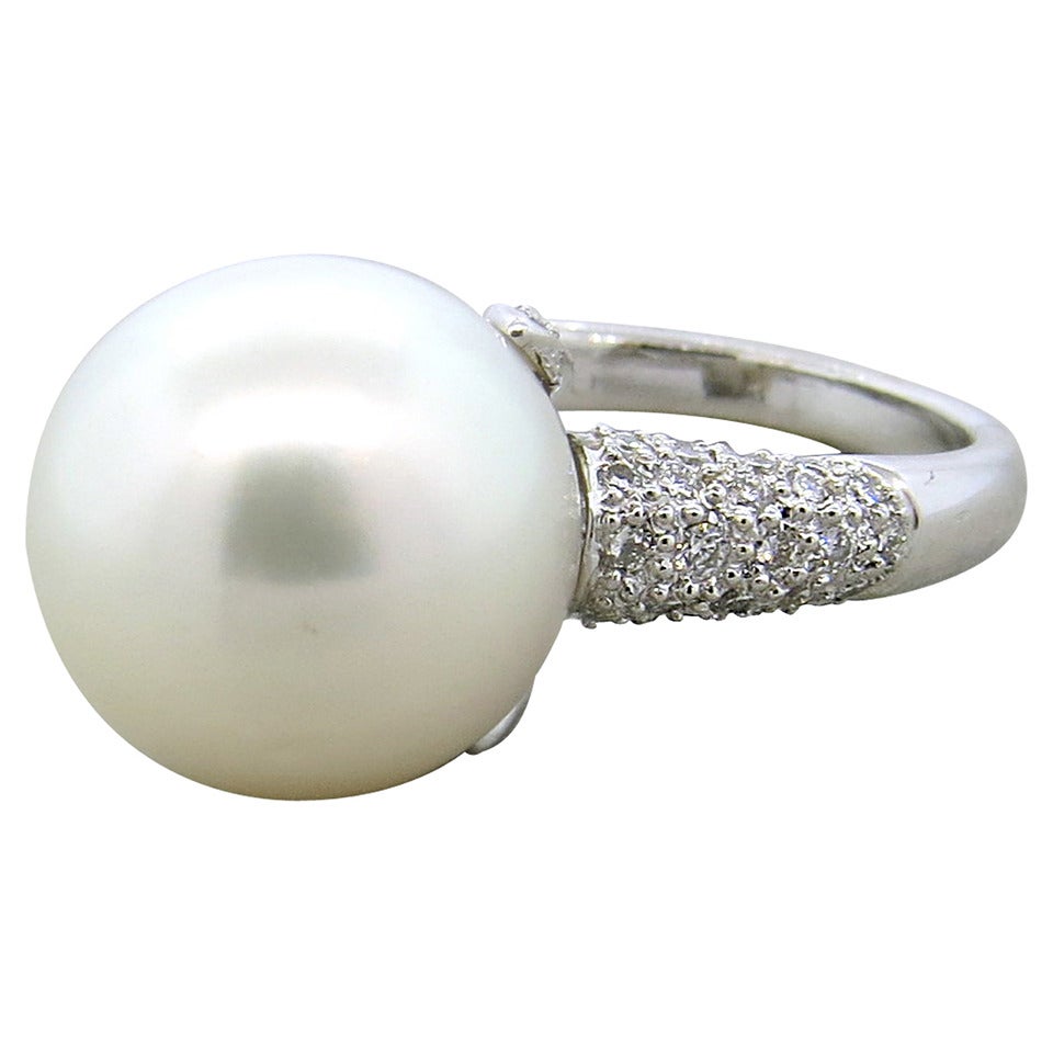 Lovely South Sea Pearl Diamond Platinum Cocktail Ring