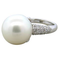 Lovely South Sea Pearl Diamond Platinum Cocktail Ring 3