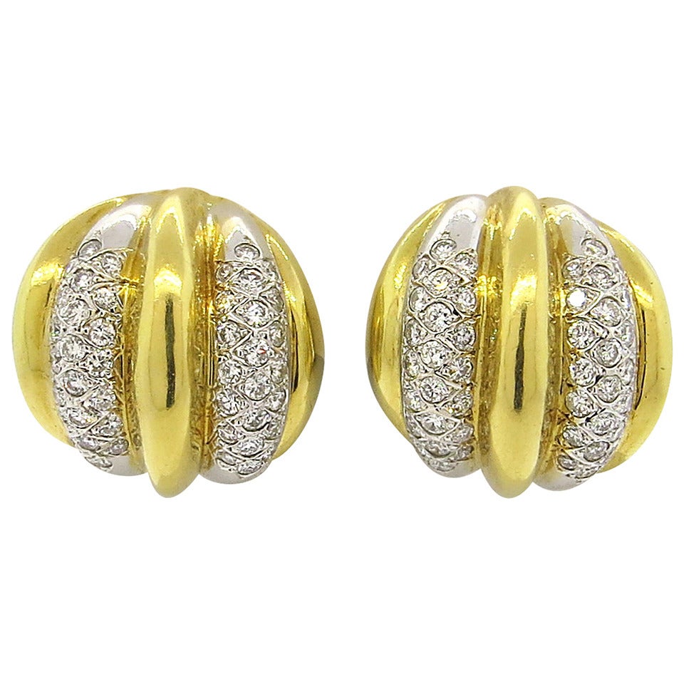 Large Diamond Gold Dome Earrings