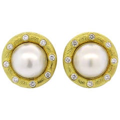 Imressive Large Pearl Diamond Gold Earrings