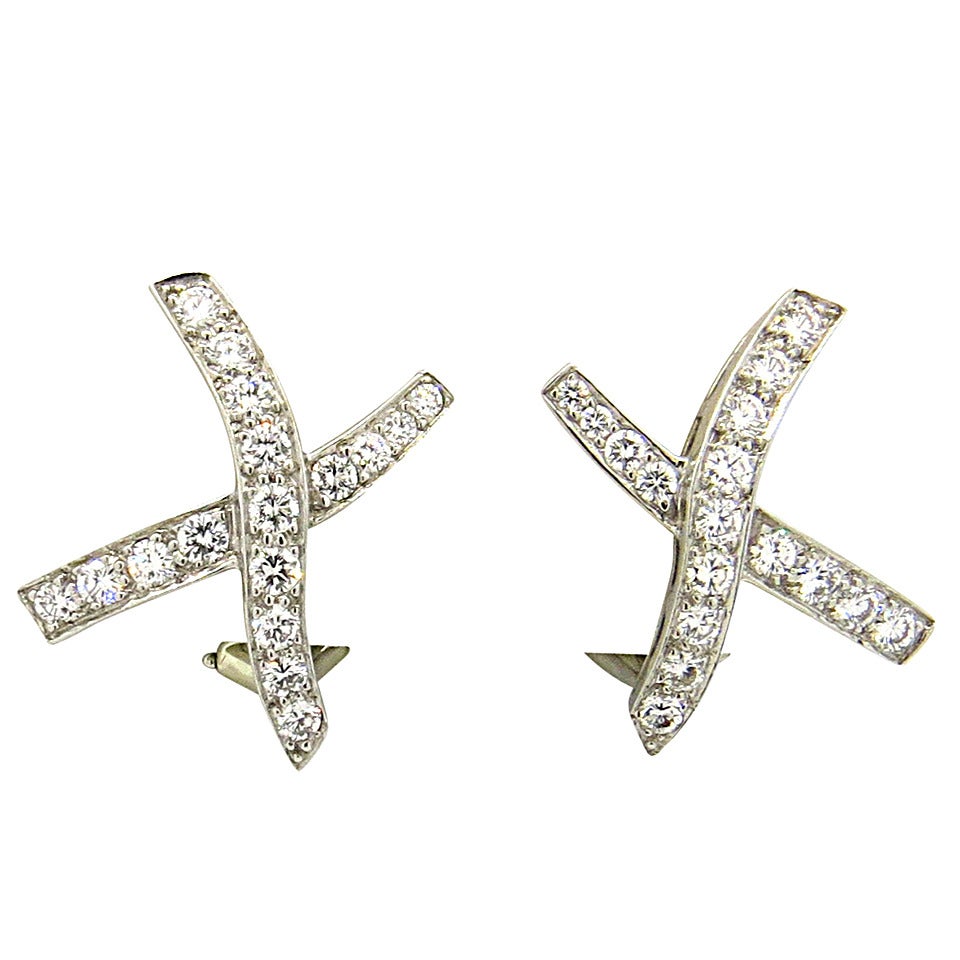 1980s Tiffany and Co Paloma Picasso Platinum Diamond X Earrings at