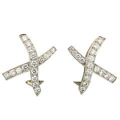 1980s Tiffany & Co Paloma Picasso Platinum Diamond X Earrings
