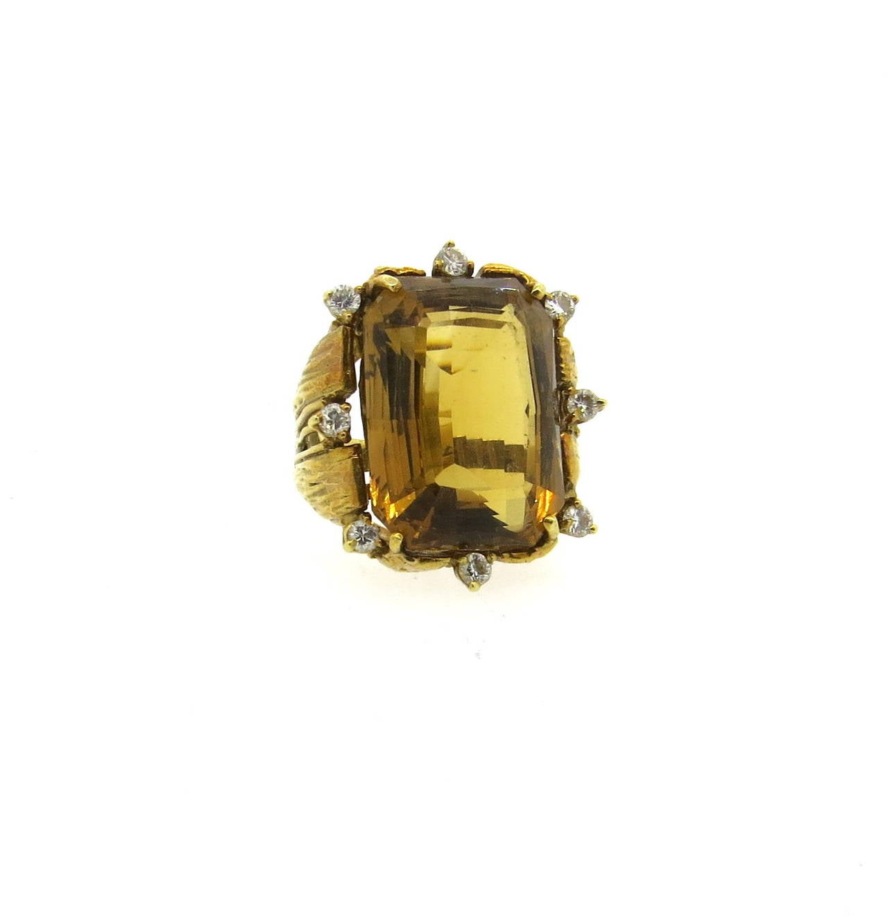 1960s Large Citrine Diamond Gold Ring