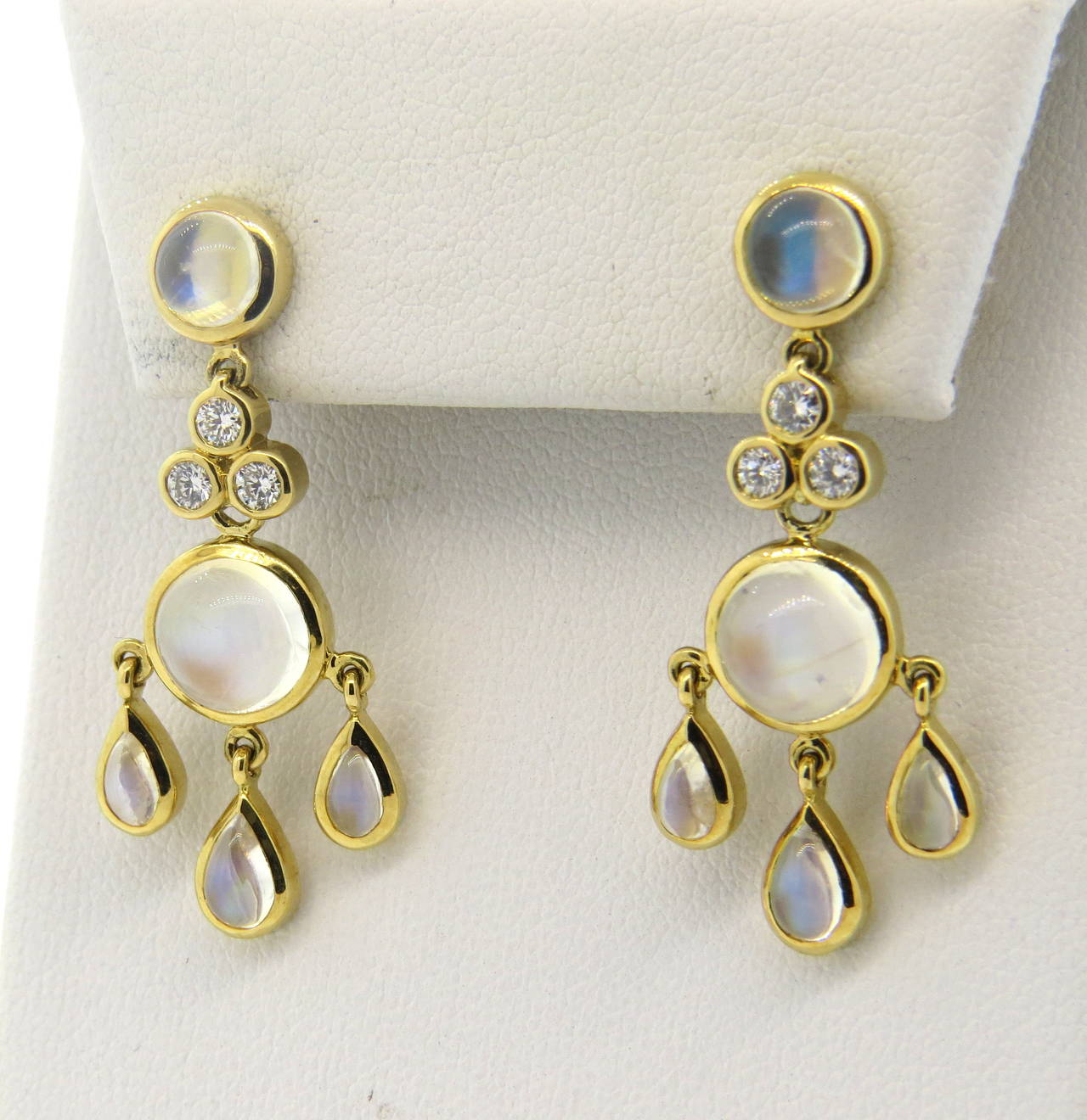 Temple St. Clair Fringe Moonstone Diamond Gold Drop Earrings In New Condition In Lambertville, NJ