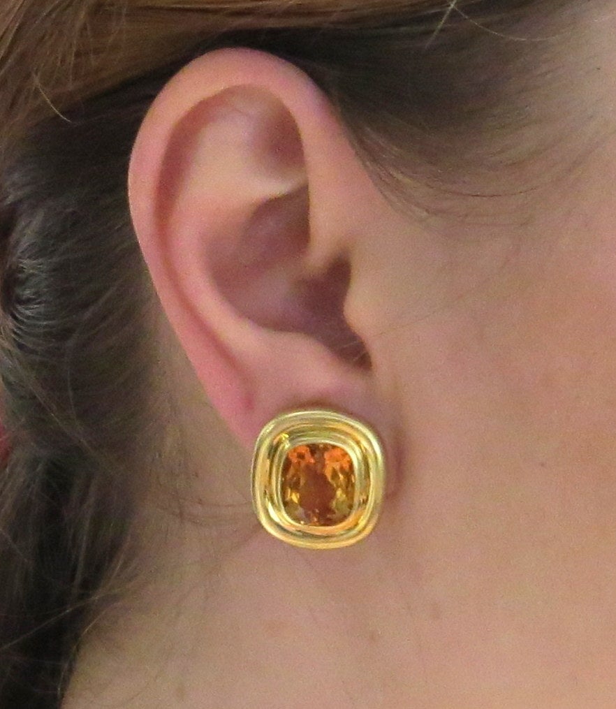 Tiffany & Co. Paloma Picasso Citrine Gold Earrings In Excellent Condition In Lambertville, NJ