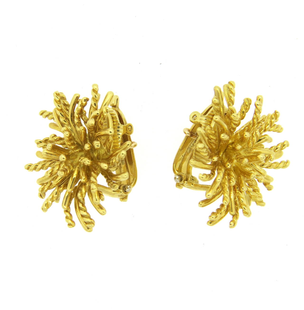 18k yellow gold anemone earrings, crafted by Tiffany & Co. Earrings measure 26mm x 25mm. Marked 18kt, Tiffany & Co. Weight - 20.8 grams