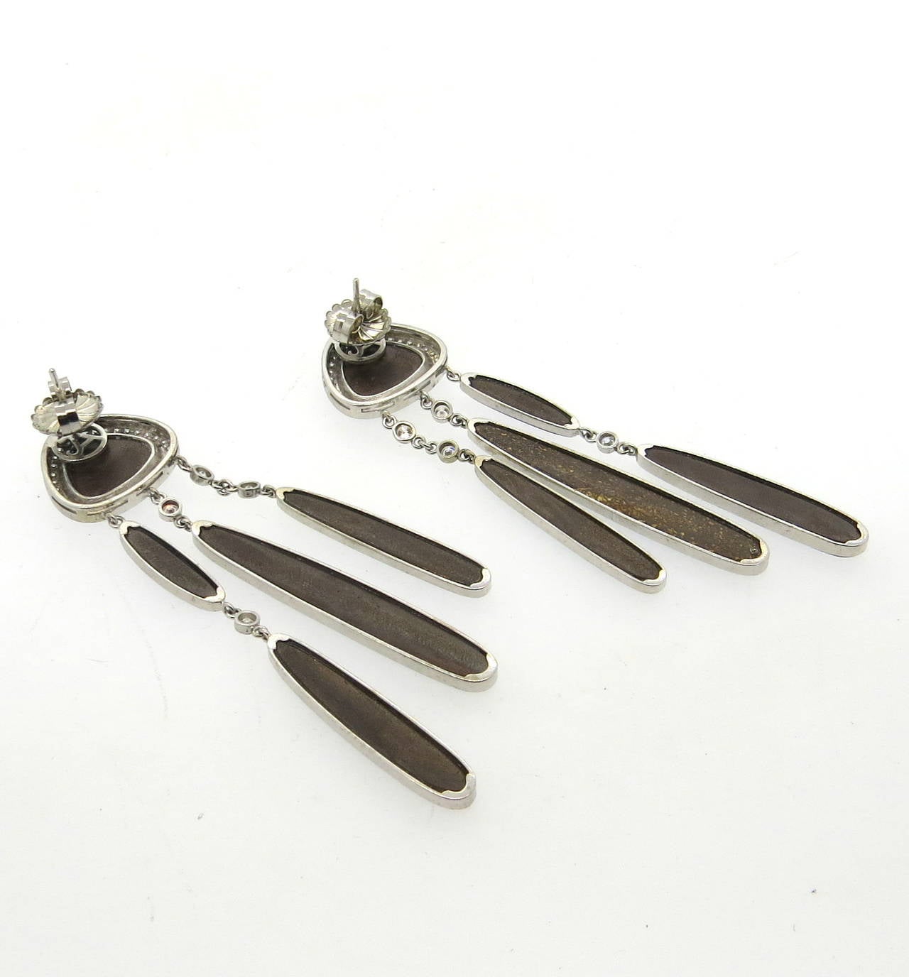 Impressive Jorge Adeler Gold Black Opal Diamond Earrings