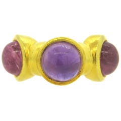 Ilias Lalaounis Amethyst Pink Tourmaline Cabochon Gold Ring