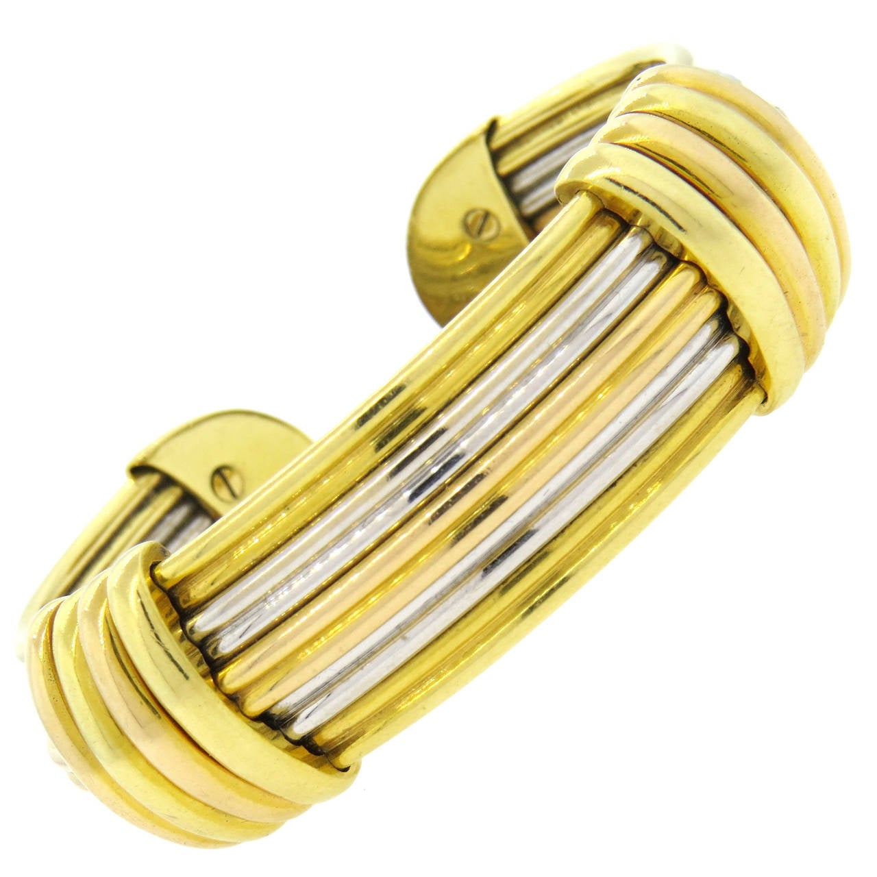 1970s Luis Gill Tri Color Gold Wide Cuff Bracelet