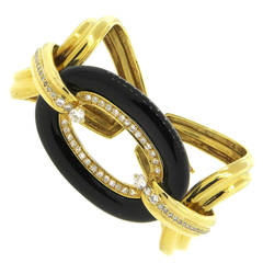 1980s Large Onyx Diamond Gold Link Bracelet 10