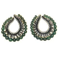 Impressive Marilyn Cooperman Large Emerald Diamond Silver Gold Swirl Earrings Impressive Marilyn Cooperman Large Emerald Diamond Silver Gold Swirl Earrings