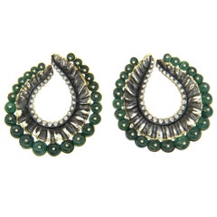 Impressive Marilyn Cooperman Large Emerald Diamond Silver Gold Swirl Earrings