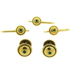 Tiffany & Co. Paloma Picasso Emerald Gold Cufflinks Stud Dress Set