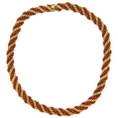 1960s Italian Gold Coral Bead Rope Necklace