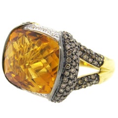 Modern Citrine Fancy Diamond Gold Cocktail Ring