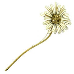 1960s Enamel Diamond Over Sized Gold Daisy Brooch Pin