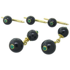 Trianon Onyx Emerald Gold Cufflinks Stud Dress Set 6