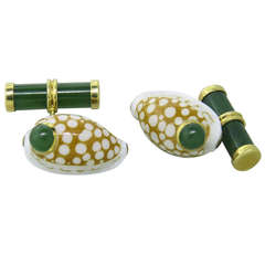 Trianon Shell Nephrite Gold Cufflinks