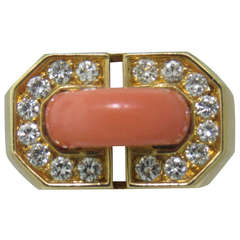 1980s Gubelin Coral Diamond Gold Ring