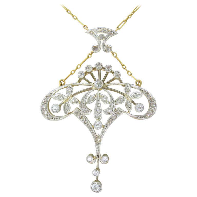 Antique Gold Platinum Diamond Lavalier Necklace at 1stDibs | antique ...