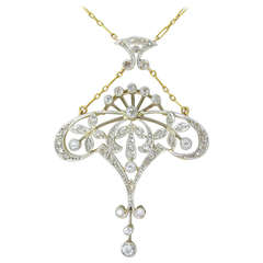 Antique Gold Platinum Diamond Lavalier Necklace