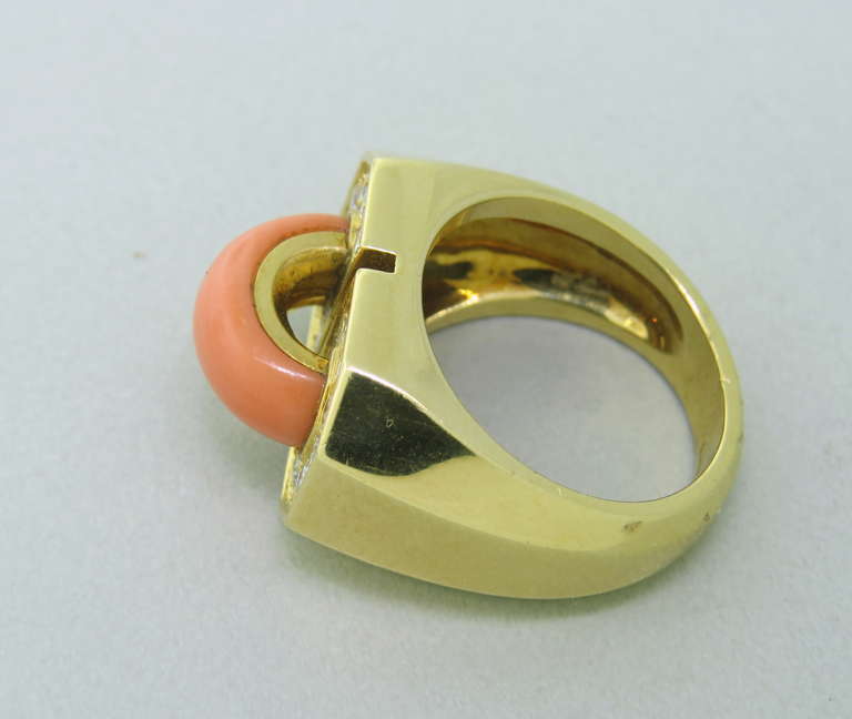 1980s Gubelin Coral Diamond Gold Ring In Excellent Condition In Lambertville, NJ