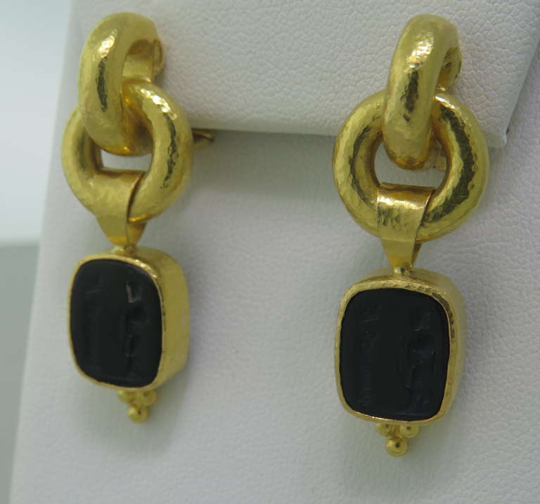 Elizabeth Locke 19k gold earrings with intaglio . Earrings are 41mm x 15mm. Marked 19k and Locke mark. weight - 21.4g