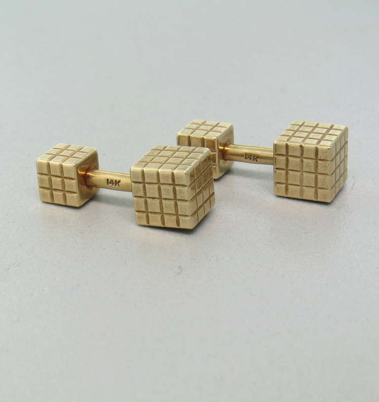 1970s Gold Cube Cufflinks In Excellent Condition In Lambertville, NJ