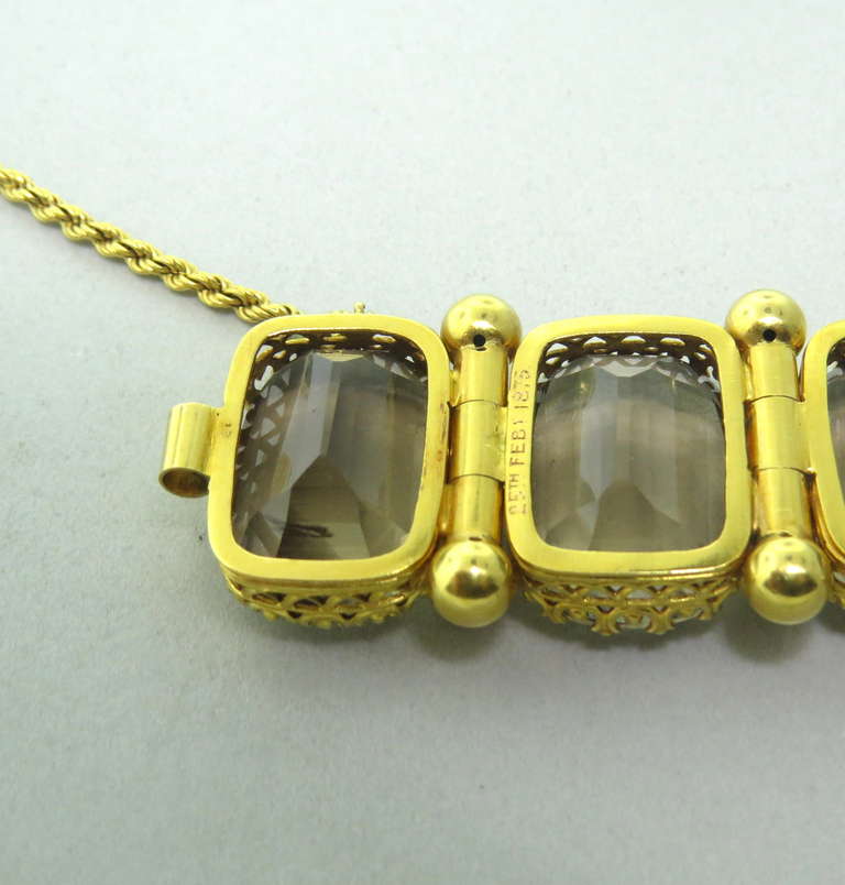 Antique Victorian 1870s Gold Smokey Topaz Bracelet In Excellent Condition In Lambertville, NJ