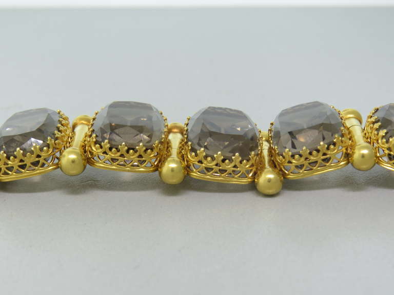 Antique Victorian 1870s Gold Smokey Topaz Bracelet 1