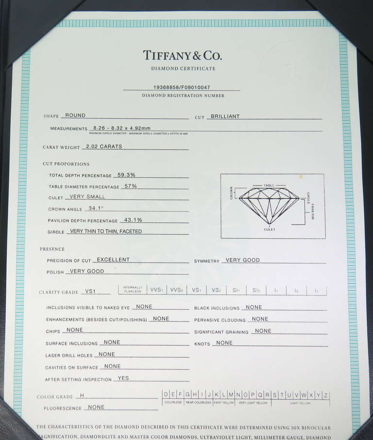 Tiffany and Co Platinum 2.02 carat Diamond Engagement Ring at 1stDibs ...