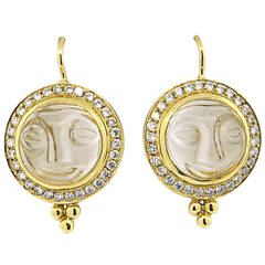 Temple St. Clair Carved Crystal Diamond Gold Moonface Earrings Temple St. Clair Carved Crystal Diamond Gold Moonface Earrings