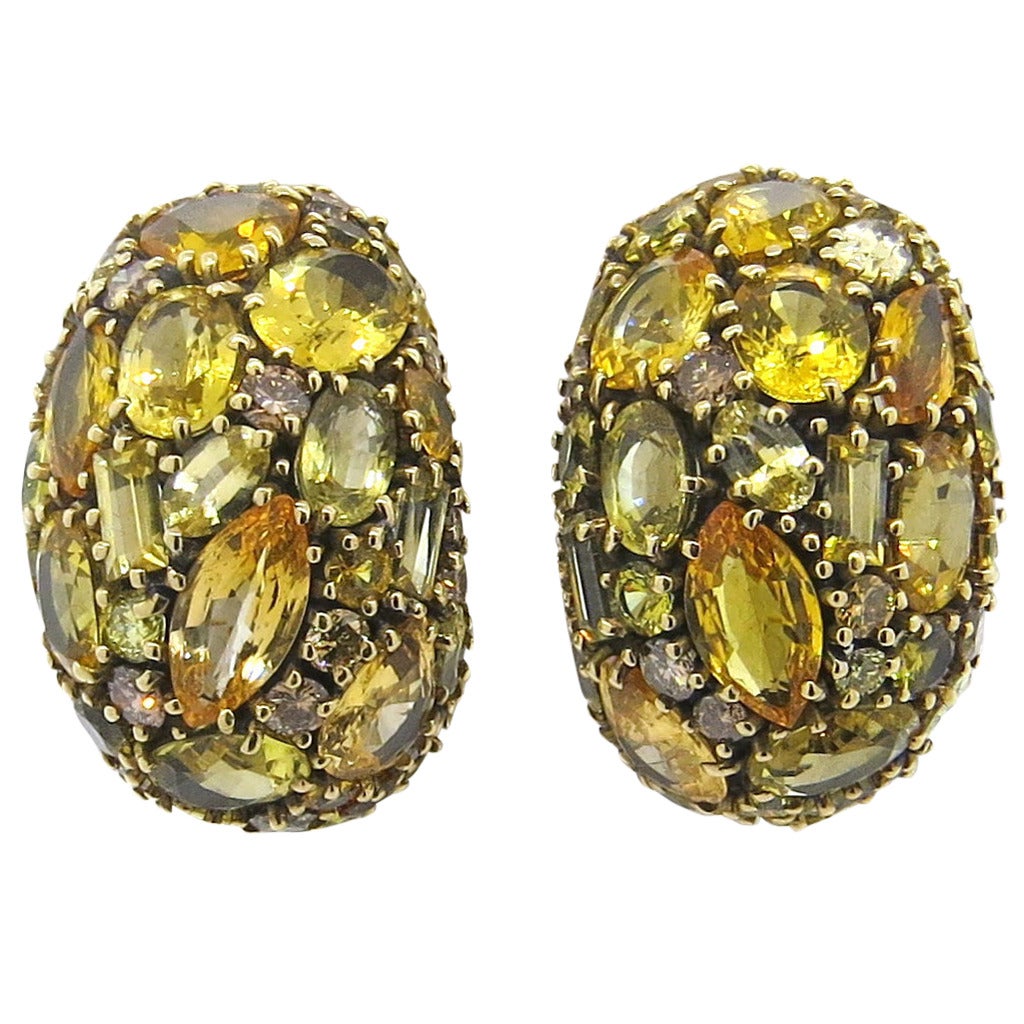 Marilyn Cooperman Large Multicolor Sapphire Gemstone Diamond Earrings