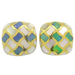 Whimsical Asch Grossbardt Mother of Pearl Opal Gold Earrings