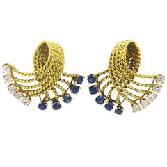 1960s Sapphire Diamond Gold Rope Earrings