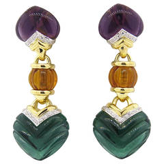 Diane Von Furstenberg Multicolor Gemstone Diamond Gold Drop Earrings