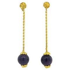 Ilias Lalaounis Greece Amethyst Gold Drop Earrings