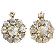 Early Victorian Rose Cut Diamond Gold Leverback Earrings